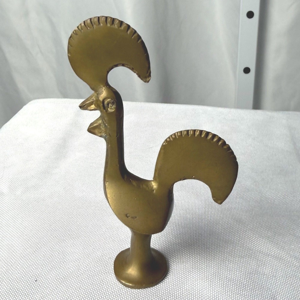VTG Solid Brass Rooster Figurine Sculpture Gold MCM Modernist 4.5" Farm Animal